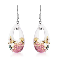 Ceramic Pink Peony Earrings in Stainless Steel