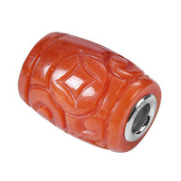 Red Jade Carved Barrel Shape Charm in Rhodium Over Sterling Silver 30.50 ctw