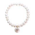 White Freshwater Pearl and Simulated Multi Diamond Coin Cultured Pearl Charm with Dragonfly Stretch Bracelet in Goldtone 0.10 ctw - Sticky add to cart bar