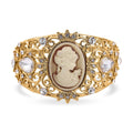 Brown Cameo and Multi Crystal and Glass Bangle Bracelet in Goldtone (6.50 In) - Sticky add to cart bar