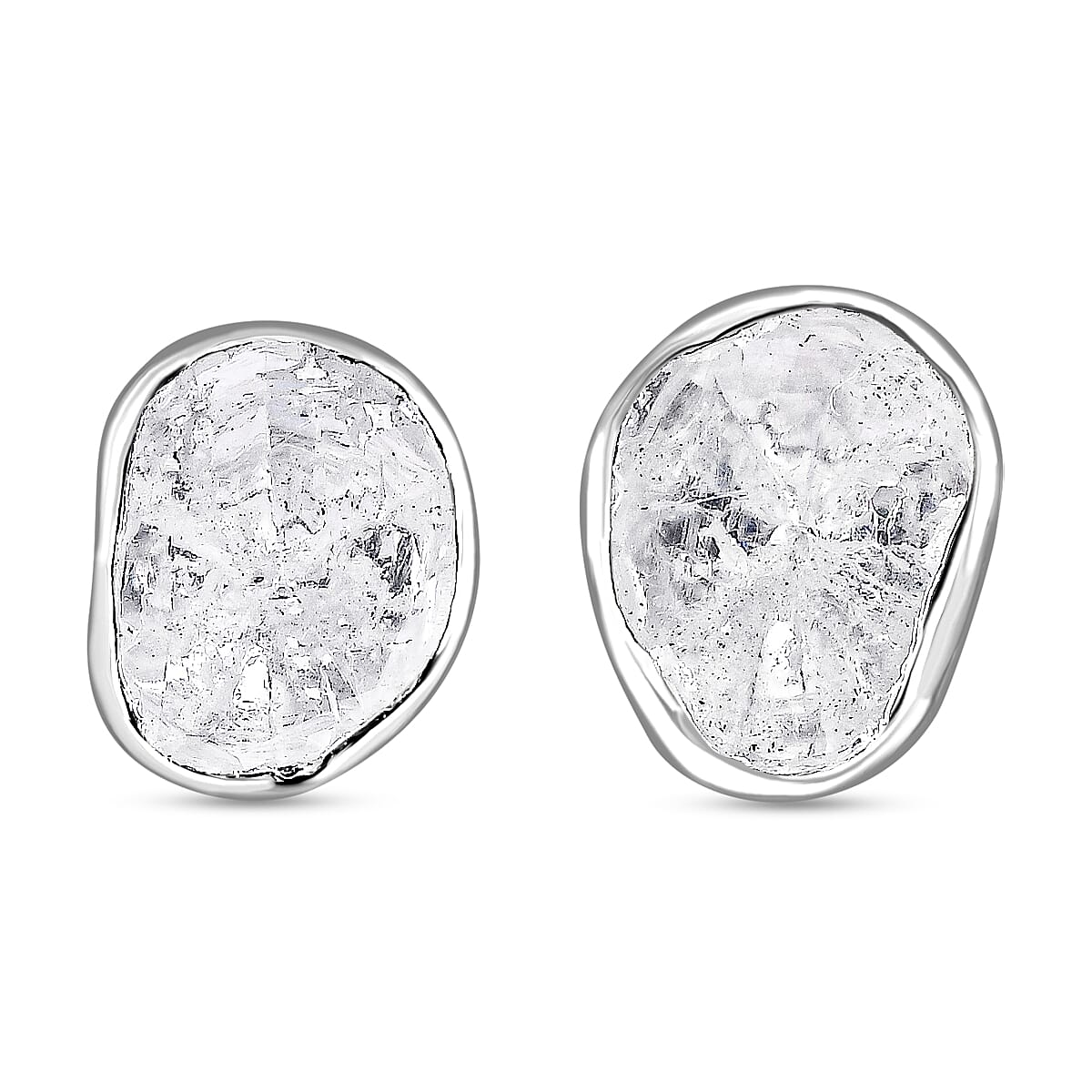 Polki Diamond Solitaire Stud Earrings in Platinum Over Sterling Silver