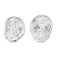 Polki Diamond Solitaire Stud Earrings in Platinum Over Sterling Silver