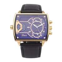 GENOA Japanese and China Movement Multi-function Water Resistant Watch with Black Genuine Leather Band and Stainless Steel Back