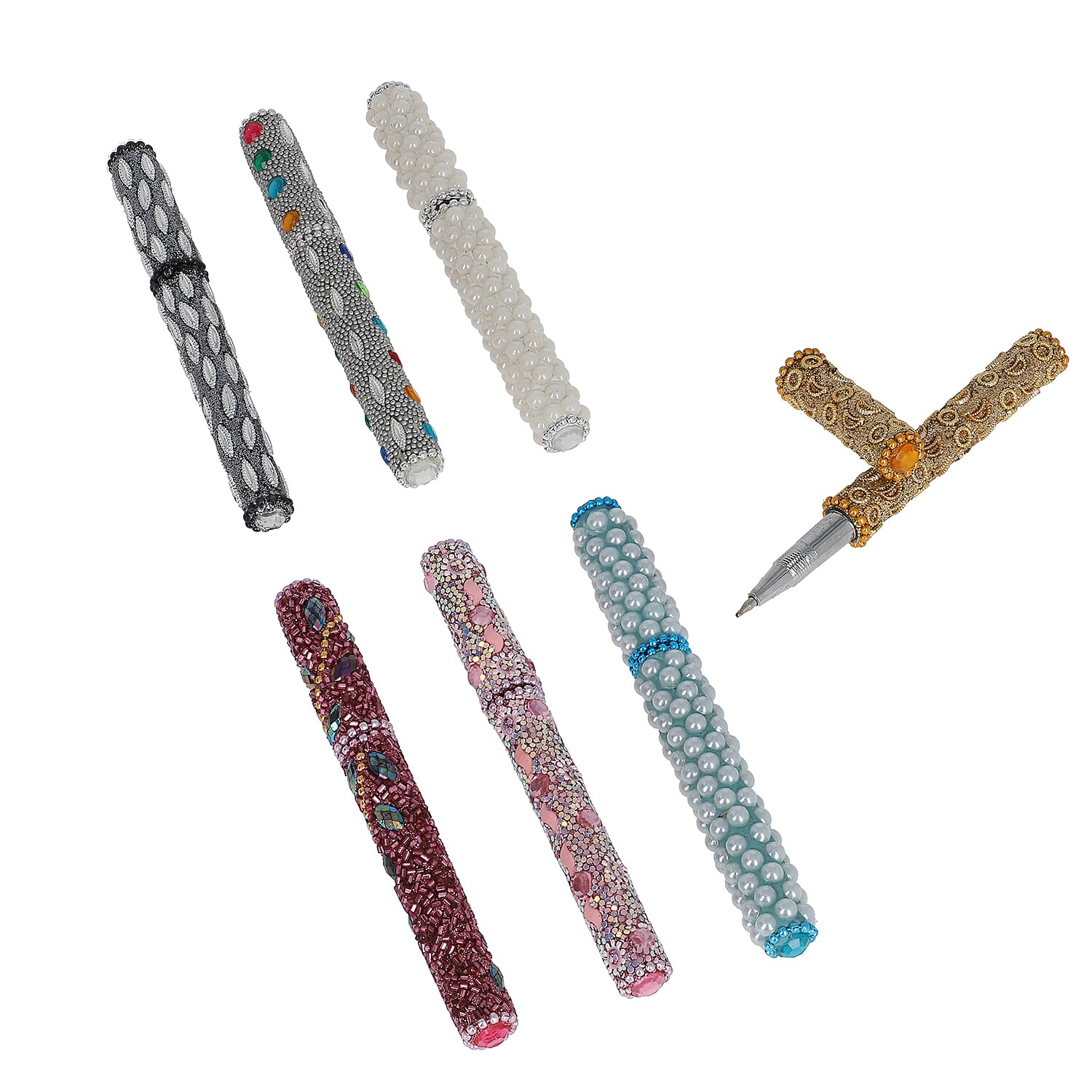 Set of 7 Multi Color Beaded Ball Point Pen