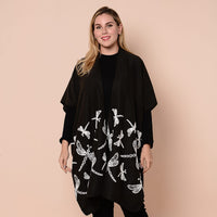 JOVIE Black Kimono with White Dragonfly Embroidery