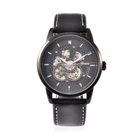GENOA Automatic Movement Water Resistant Watch with Black Leather Band and Stainless Steel Back