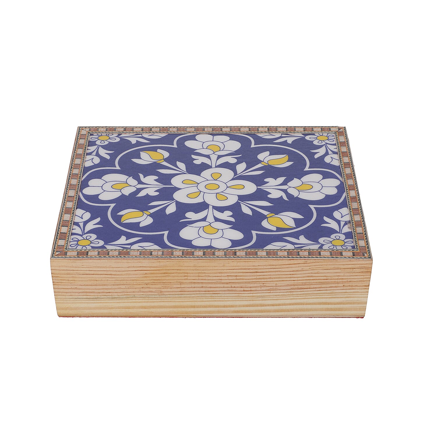Blue and White Hand Painted Top Wooden Storage Box