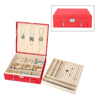 Black 2 Tier Velvet Jewelry Box with Anti Tarnish Lining & Lock (8 Necklace Hooks, 5 Bracelet Sections and Approx 54 Rings Slots) (10.2x10.2x3.2)