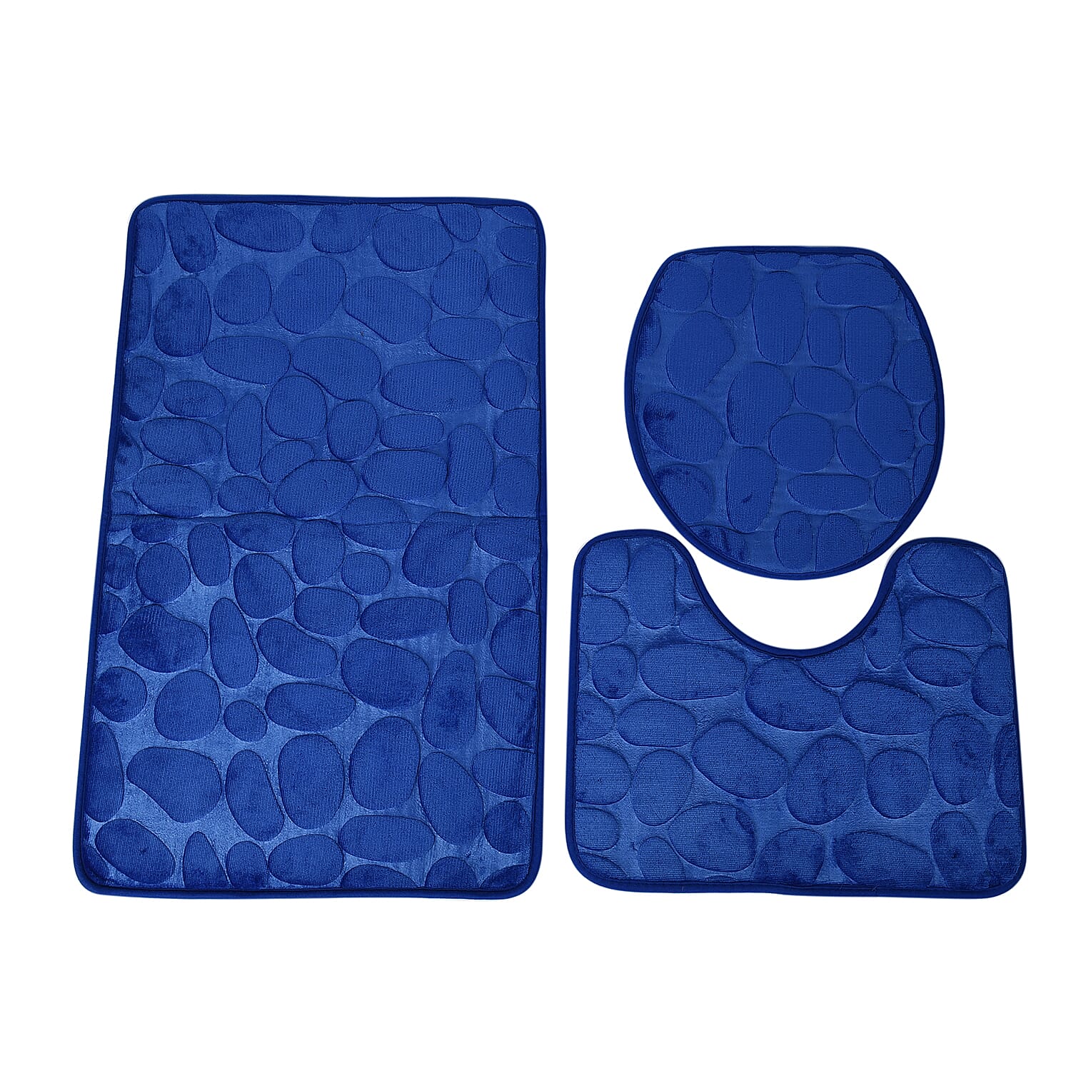 Set of 3 Piece - Blue Polyester Door Mat (19x31"), Toilet Mat (19x15") and Toilet Cover (15x16.5")