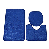 Set of 3 Piece - Blue Polyester Door Mat (19x31"), Toilet Mat (19x15") and Toilet Cover (15x16.5")