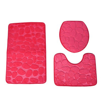 Set of 3 Piece - Blue Polyester Door Mat (19x31"), Toilet Mat (19x15") and Toilet Cover (15x16.5")