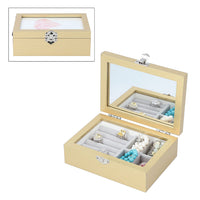Gold MDF Jewelry Organizer, Storage Box with Lock and Photo frame Lid, Varying compartments For rings, Bracelet, Pendants, and brooches