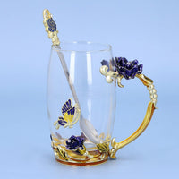 Blue & Gold Floral 3D Enamel Cup with Spoon Set (4.72"x4.92"x2.56") (350 ml)