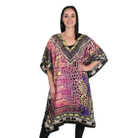 JOVIE Purple Animal V-Neck Kaftan - One Size Fits Most