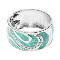 White Austrian Crystal Enameled Bangle Bracelet in Silvertone (7.25 In)