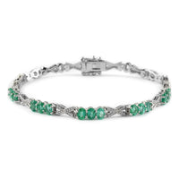 2.60 ctw AAA Kagem Zambian Intense Green Emerald and White Zircon Bracelet in Rhodium Over Sterling Silver (7.25 In) 7.90 Grams