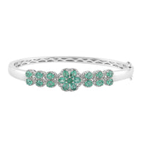 3.27 ctw AAA Kagem Zambian Intense Green Emerald and White Zircon Bracelet in Rhodium Over Sterling Silver (7.25 In) 17.90 Grams