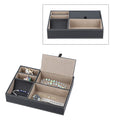 Black Faux Leather Men's 5 Section Jewelry Organizer (10""x7.3""x2"") - Sticky add to cart bar