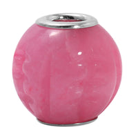17.00 ctw Pink Jade 13-15mm Beads Carved Longevity Charm in Rhodium Over Sterling Silver