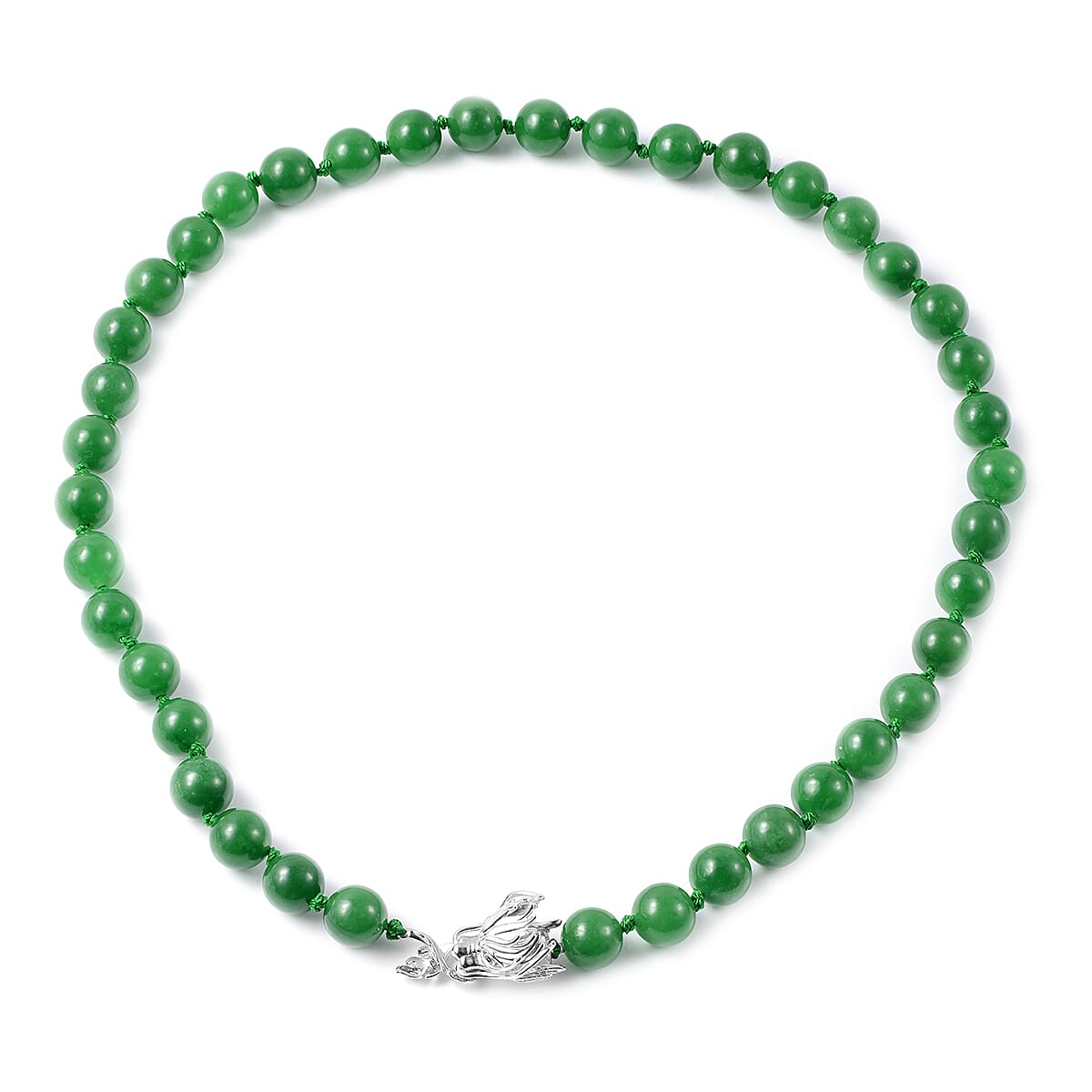 Green Jade and Natural Russian Diopside Necklace 20 Inches with Dragon Lock in Rhodium Over Sterling Silver 403.50