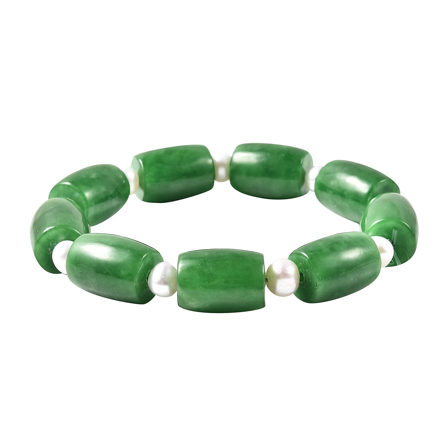 Green Jade and White Freshwater Pearl Stretch Bracelet 238.50 ctw
