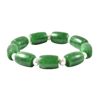 Green Jade and White Freshwater Pearl Stretch Bracelet 238.50 ctw