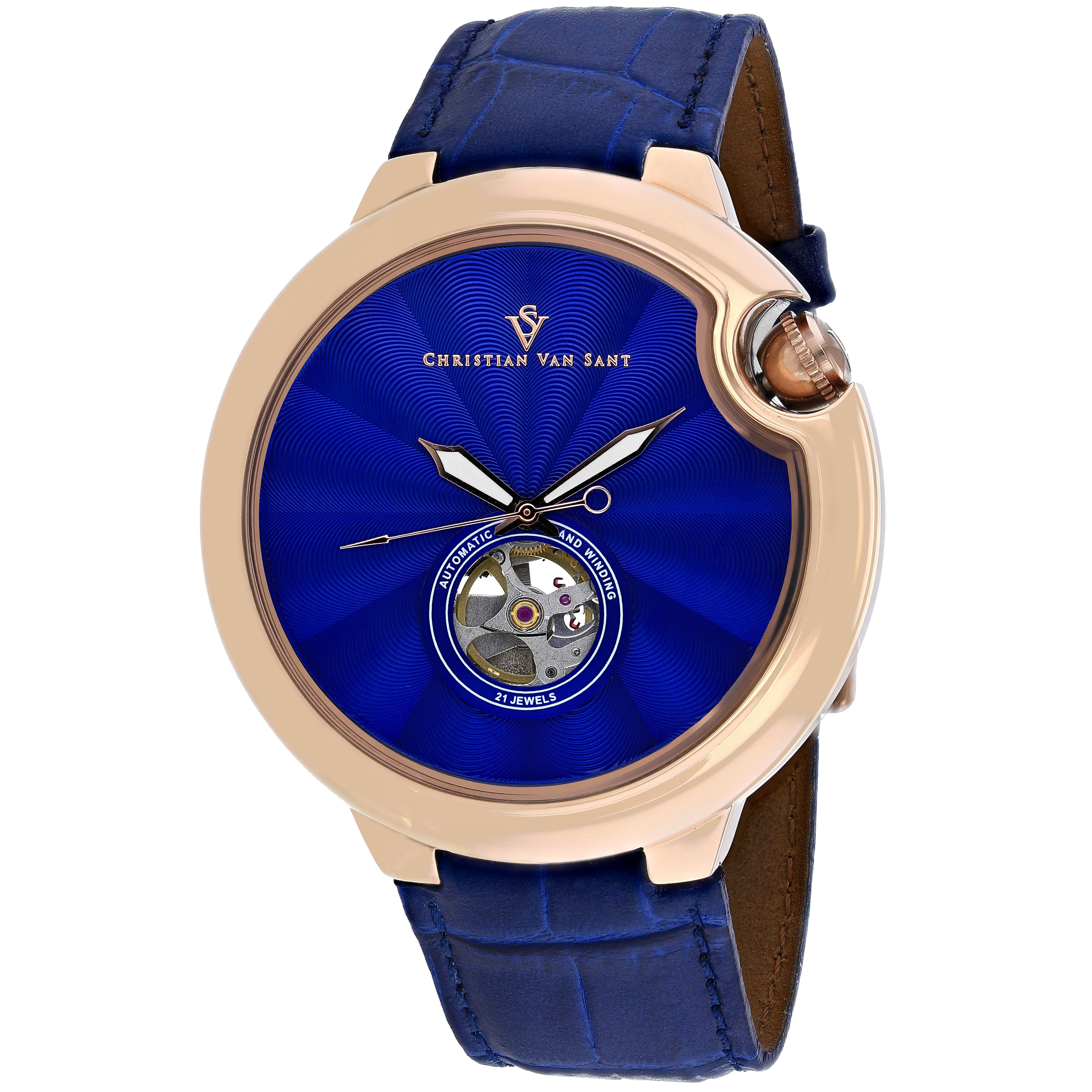 Christian Van Sant Cyclone Automatic Movement Watch with Red Leather Band 46mm