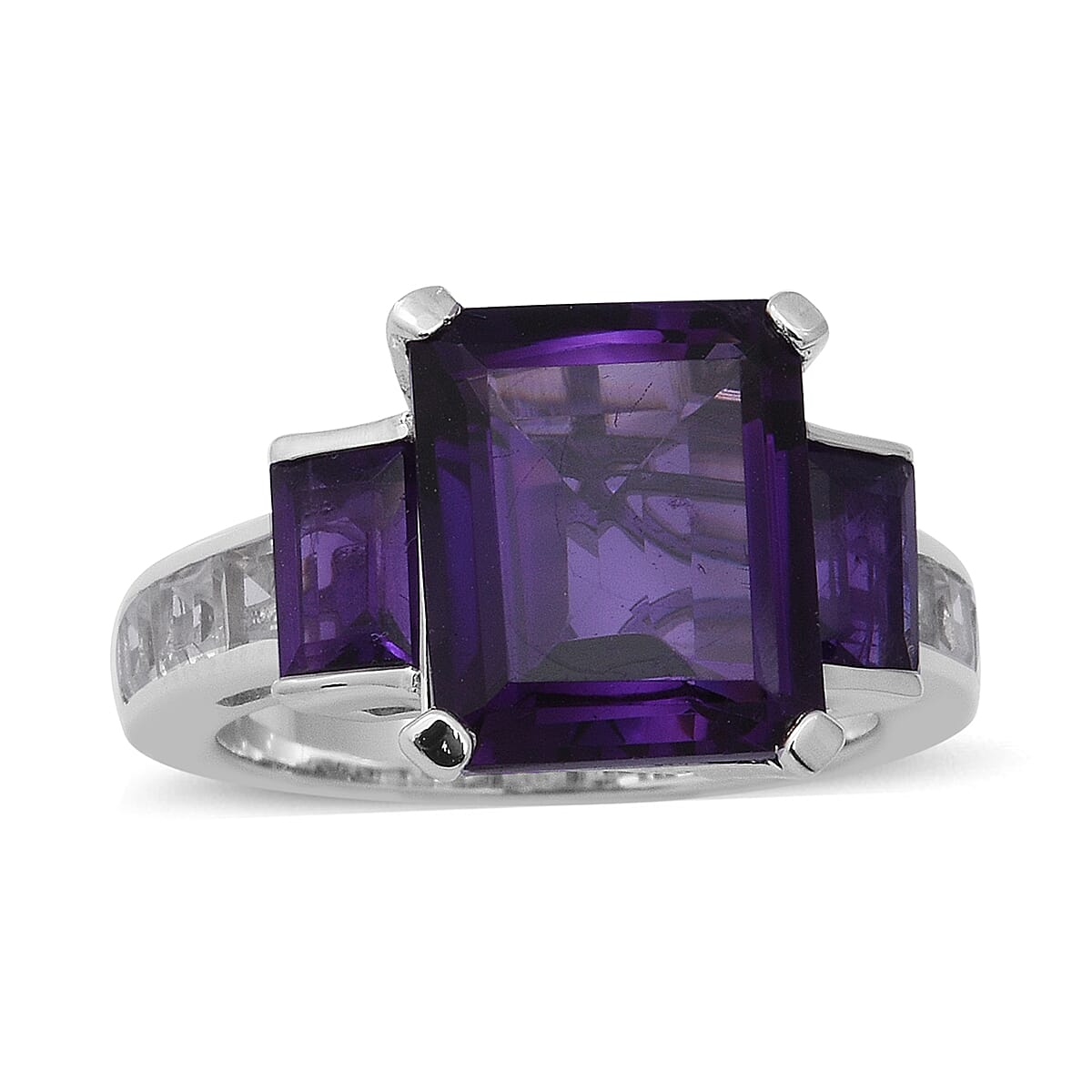 Amethyst, White Topaz Ring in Platinum Over Sterling Silver (Size 10.0) 8.85 ctw