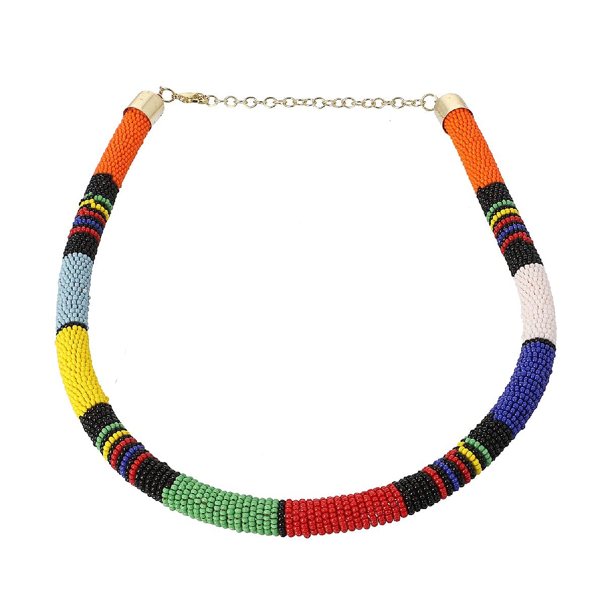 Multi Color Seed Beaded Necklace (20 Inches) in Goldtone
