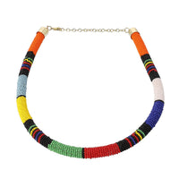 Multi Color Seed Beaded Necklace (20 Inches) in Goldtone