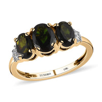 LUXORO 10K Yellow Gold Premium Natural Ambanja Demantoid Garnet and Moissanite Sunburst Ring 0.75 ctw