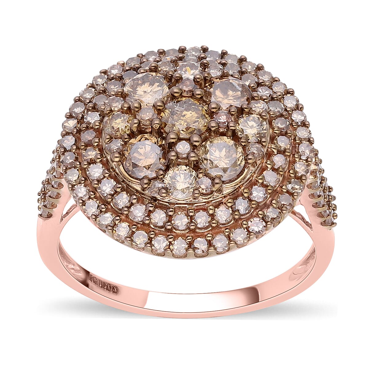 Doorbuster SGL Certified LUXORO 10K Rose Gold Natural Champagne Diamond (I3) Cocktail Ring (4.25 g) 2.10 ctw