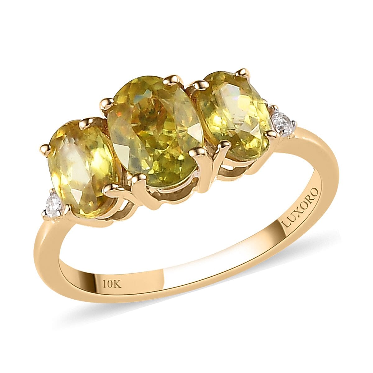 LUXORO 10K Yellow Gold Premium Sava Sphene and Diamond Ring (Size 10.0) 2 Grams 2.15 ctw