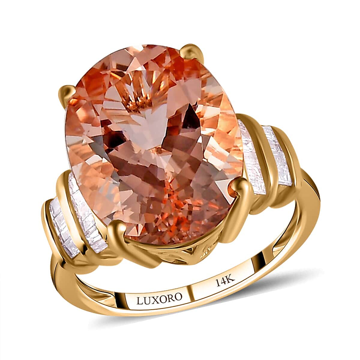 LUXORO 14K Rose Gold AAA Marropino Morganite and G-H I2 Diamond Ring (Size 6.0) 4 Grams 9.00 ctw