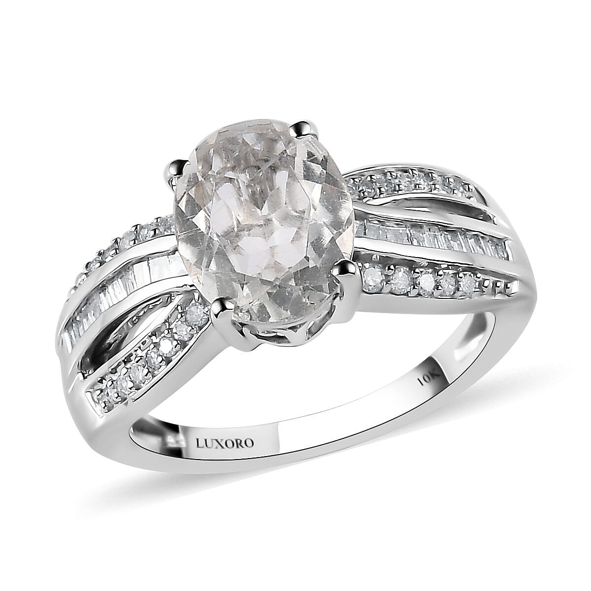 Doorbuster LUXORO 10K White Gold Premium Mexican Hyalite Opal and G-H I3 Diamond Ring 3 Grams 1.85 ctw