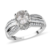 Doorbuster LUXORO 10K White Gold Premium Mexican Hyalite Opal and G-H I3 Diamond Ring 3 Grams 1.85 ctw