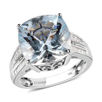 Luxoro 10K White Gold Premium Mangoro Aquamarine, Diamond (0.35 cts) Ring (Size 5.0) (4.65 g) 6.85 ctw