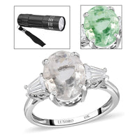 LUXORO 10K White Gold Premium Mexican Hyalite Opal, Moissanite Ring (Size 10.0) with Free UV Torch 3.00 ctw