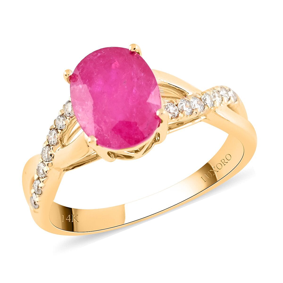 Doorbuster LUXORO 14K Yellow Gold AAA Mozambique Ruby and G-H I2 Diamond Ring 3.15 Grams 2.25 ctw