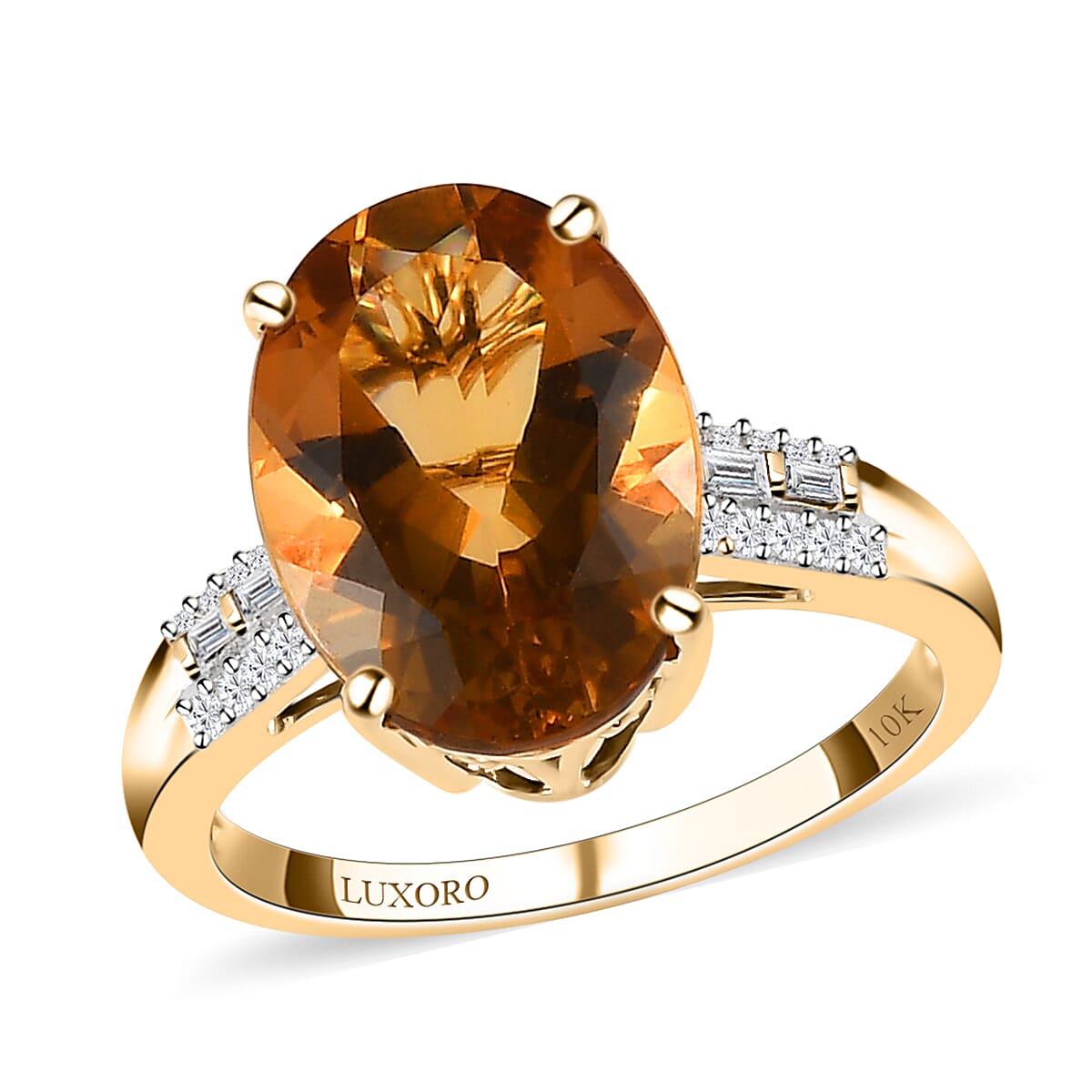 LUXORO 10K Yellow Gold Premium Golden Scapolite and Diamond Ring 2.85 Grams 4.65 ctw