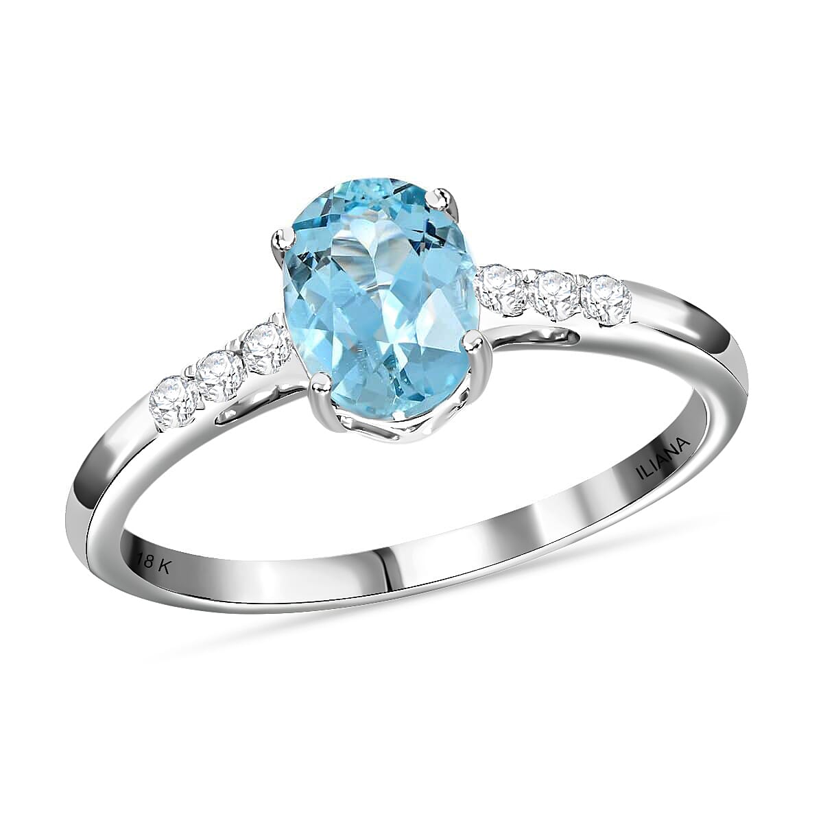 Doorbuster Certifie ILIANA 18K White Gold AAA Santa Maria Aquamarine and G-H SI Diamond Ring 2.52 Grams 1.30 ctw