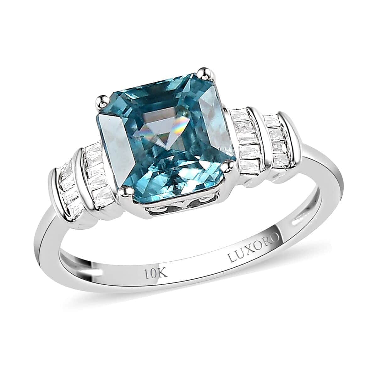 LUXORO 10K White Gold Premium Ratanakiri Blue Zircon amd Diamond Ring 2.30 Grams 3.15 ctw