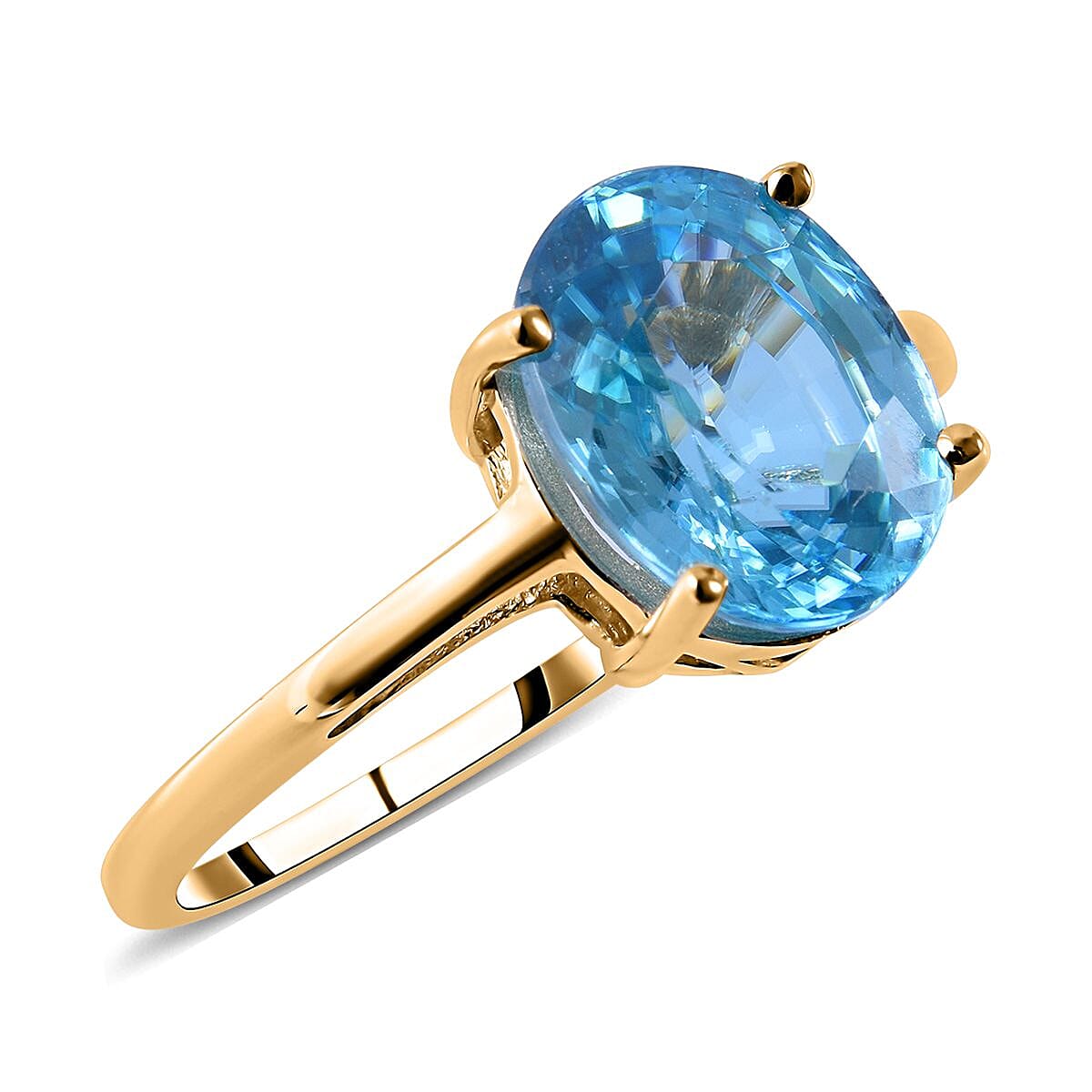 LUXORO 10K Yellow Gold Premium Ratanakiri Blue Zircon Solitaire Ring in Platinum Over 2 Grams 4.25 ctw