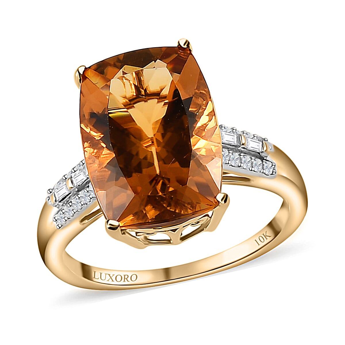 LUXORO 10K Yellow Gold Premium Golden Scapolite, Diamond Ring 2.75 Grams 6.00 ctw