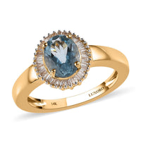 LUXORO 14K Yellow Gold AAA Santa Maria Aquamarine and G-H I2 Diamond Halo Ring 3.35 Grams 1.30 ctw