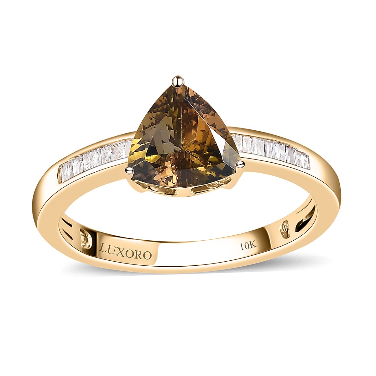 LUXORO 10K Yellow Gold Premium Natural Golden Tanzanite and G-H I3 Diamond Ring 2.25 Grams 1.35 ctw