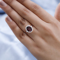 LUXORO 10K Rose Gold Premium Natural Tanzanian Wine Garnet, Moissanite Halo Ring (Size 10.0) (2.40 g) 3.50 ctw