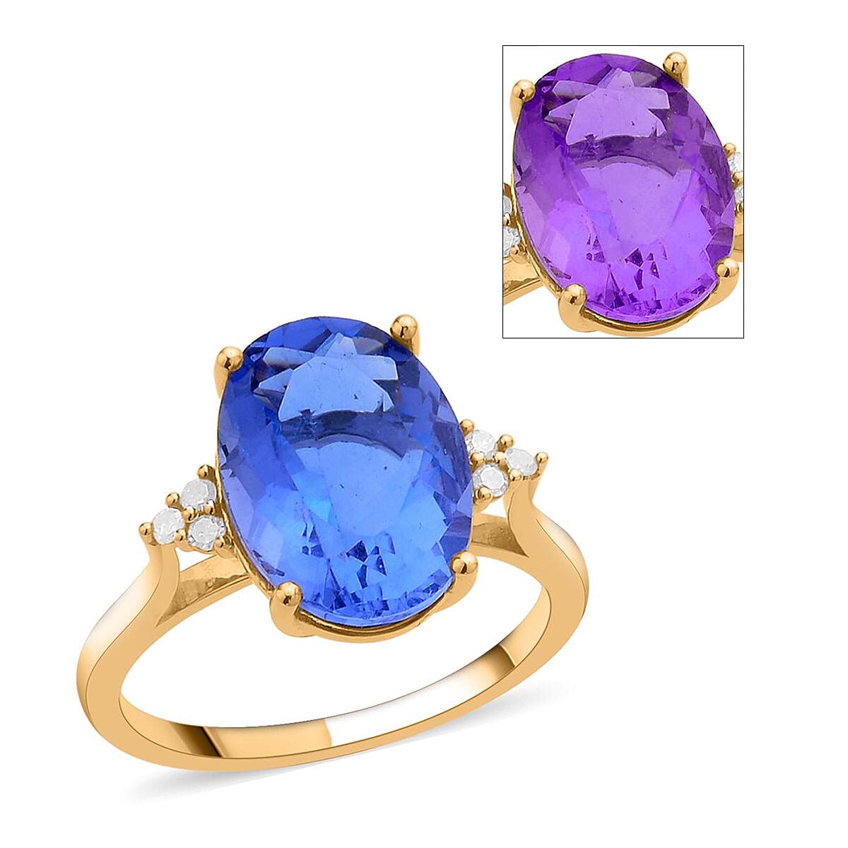 10K Yellow Gold Color Change Fluorite and Diamond Ring (Size 10.0) 2.75 Grams 7.15 ctw (1)