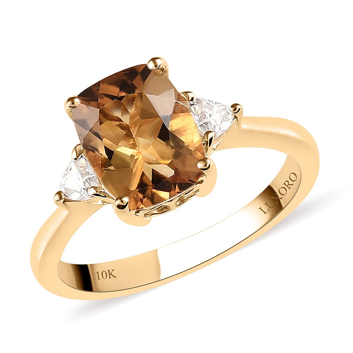 LUXORO 10K Yellow Gold Premium Golden Scapolite and Moissanite Ring 2.55 Grams 2.10 ctw