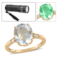 LUXORO 10K Yellow Gold Premium Mexican Hyalite Opal and Diamond Ring 2.20 Grams 3.25 ctw with Free UV Torch